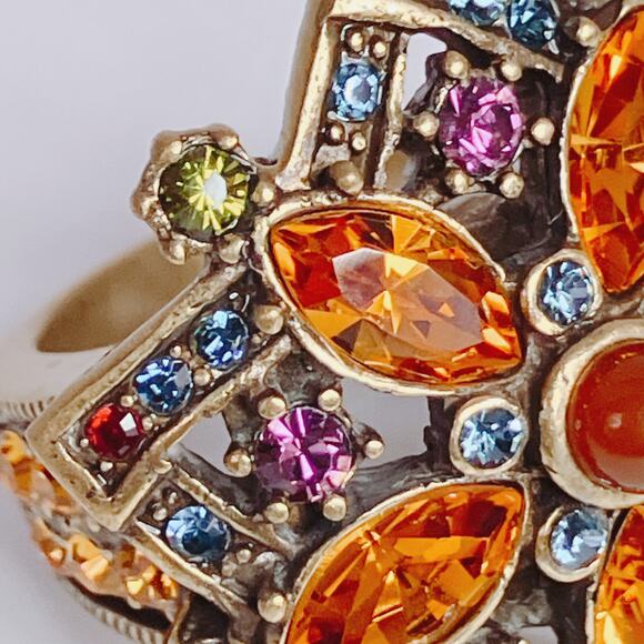 Heidi Daus Green Purple Orange Swarovski Crystal Floral Star Cocktail Ring - Picture 6 of 12